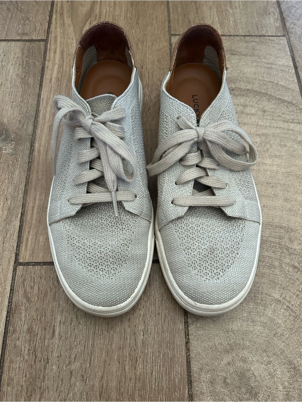 Lucky Brand Men’s Knit Lace-Up Sneakers in Beige